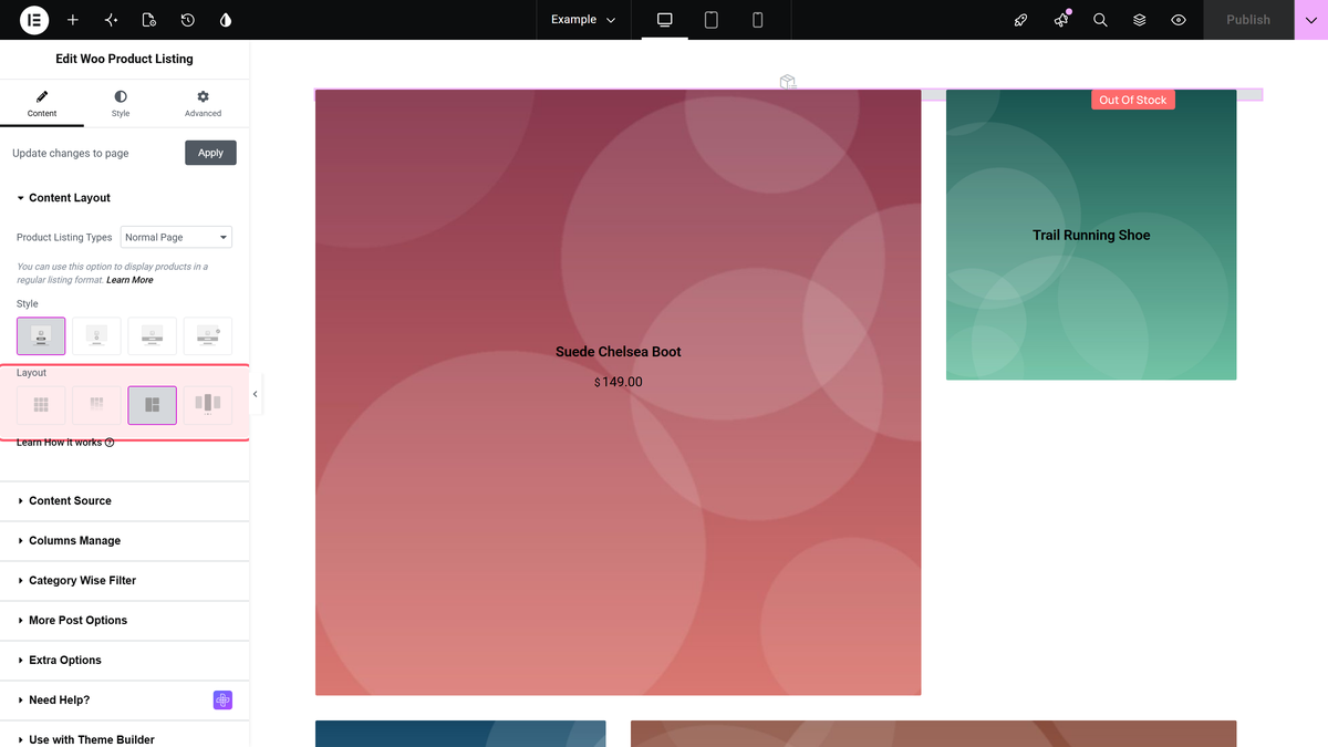 How to Show WooCommerce Products in Metro Layout in Elementor? The layout control with metro selected