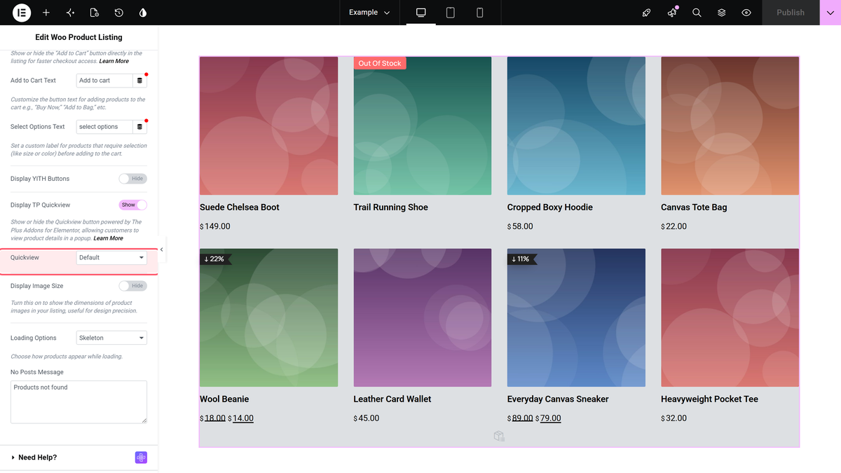 How to Add Quick View Button on WooCommerce Products in Elementor? The quickview dropdown with default and custom template