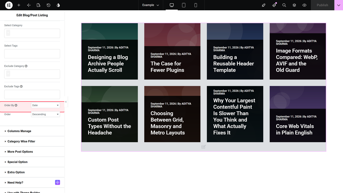 How to Show Recent Blog Posts in Elementor? (Latest Blogs) Order by set to date and order set to descending in content > content source