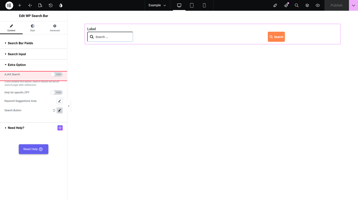 How to Customize WooCommerce Search Results Page in Elementor? The ajax search switch turned off in the wp search bar widget