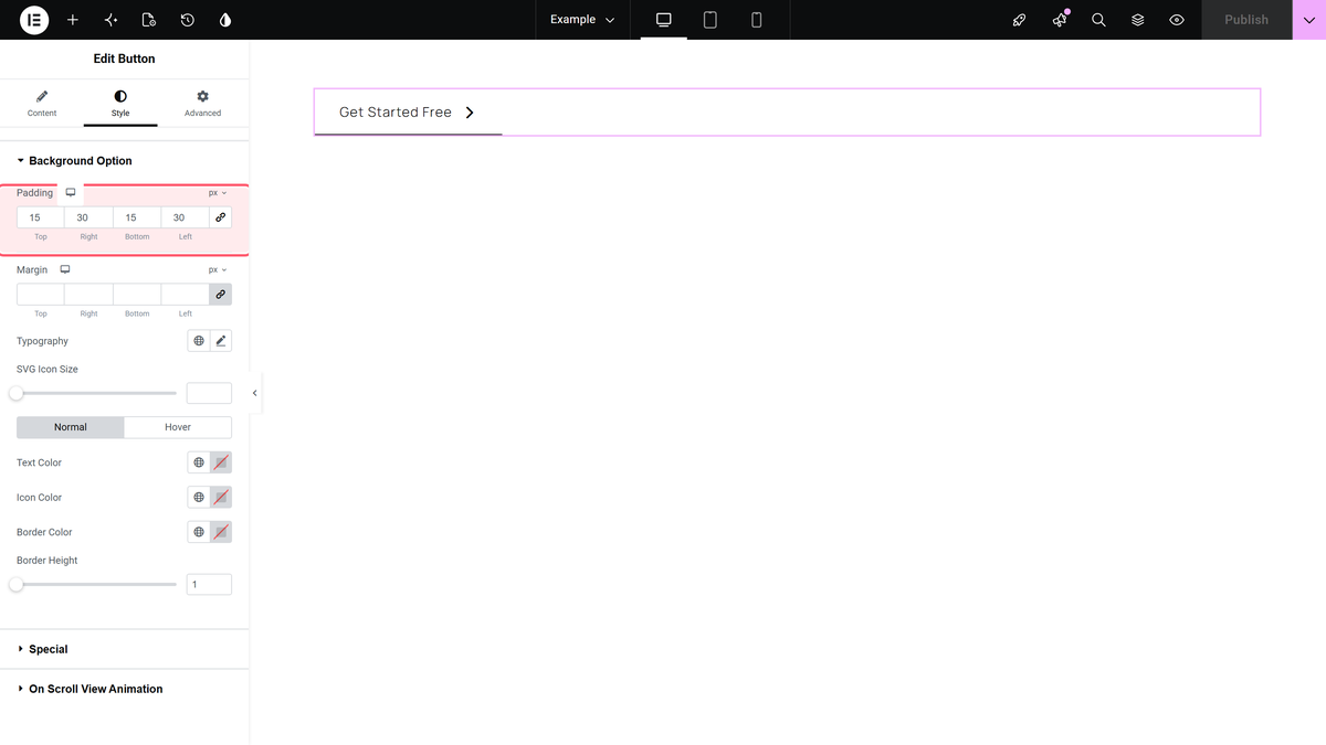 The background option section on the style tab of the button widget