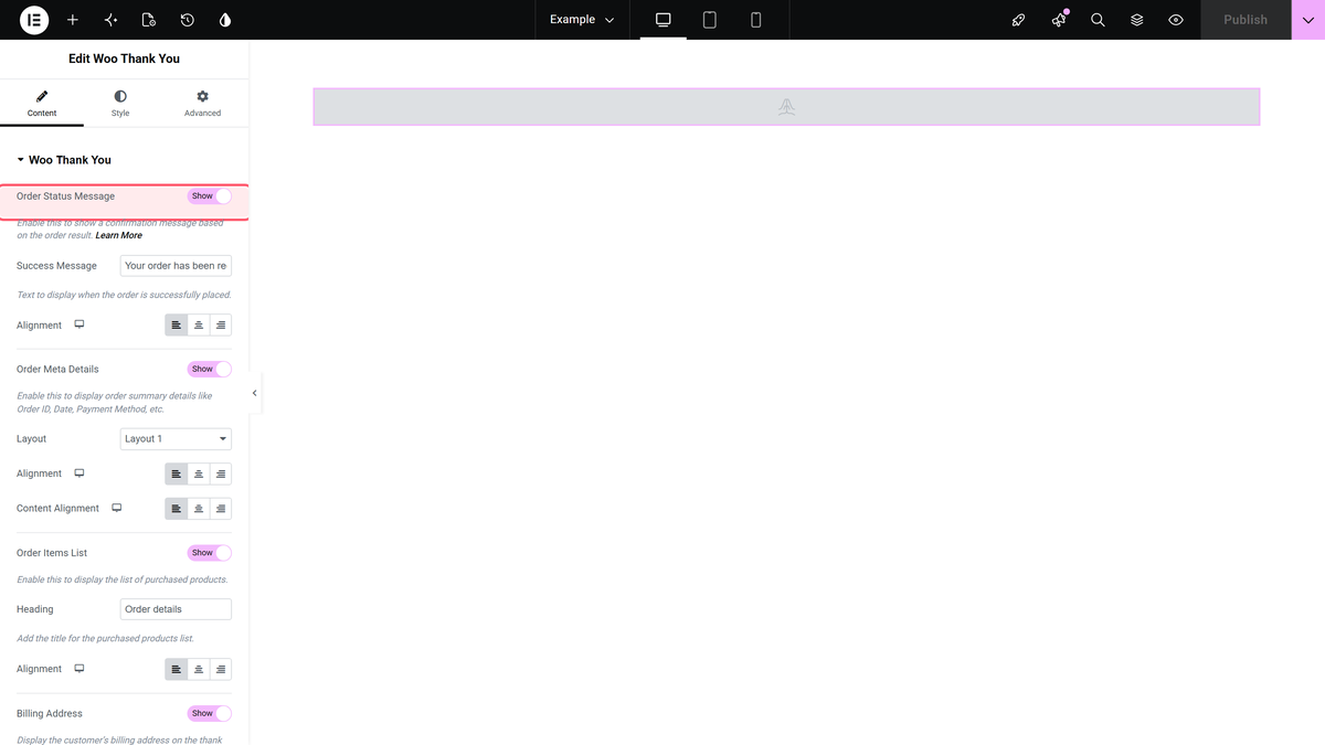 How to Edit WooCommerce Thank You Page in Elementor? The order-details and order-overview toggles