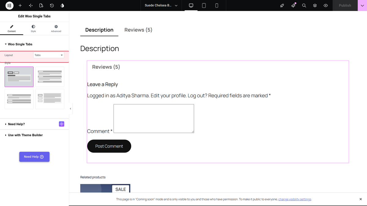How to Edit WooCommerce Product Page in Elementor? Woo single tabs layout and style controls