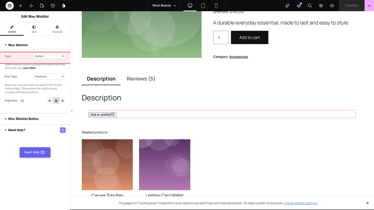 How to Add WooCommerce Product Wishlist in Elementor? Type dropdown, button vs count