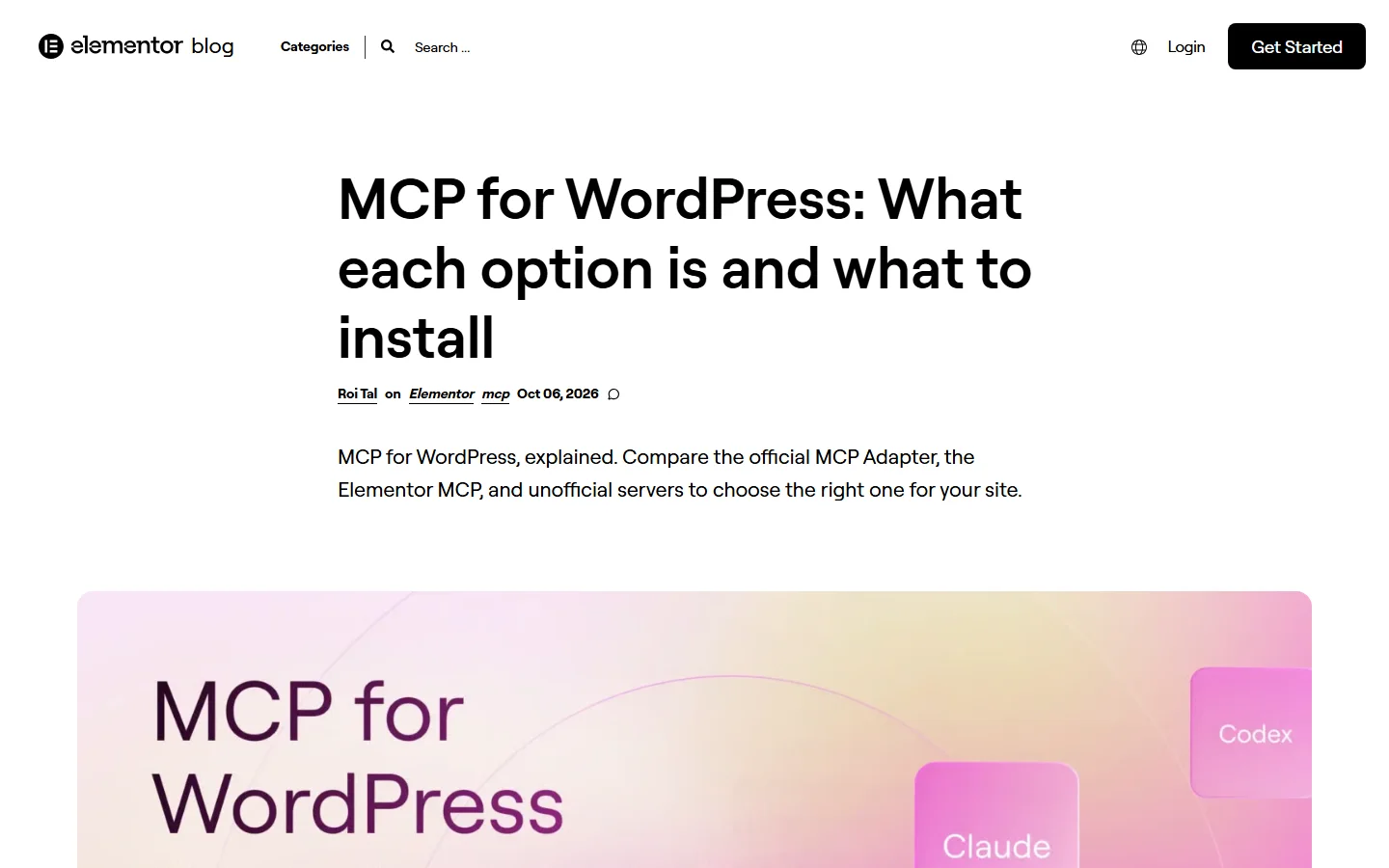 Elementor blog post mcp for wordpress comparing the mcp adapter, the elementor mcp and unofficial servers