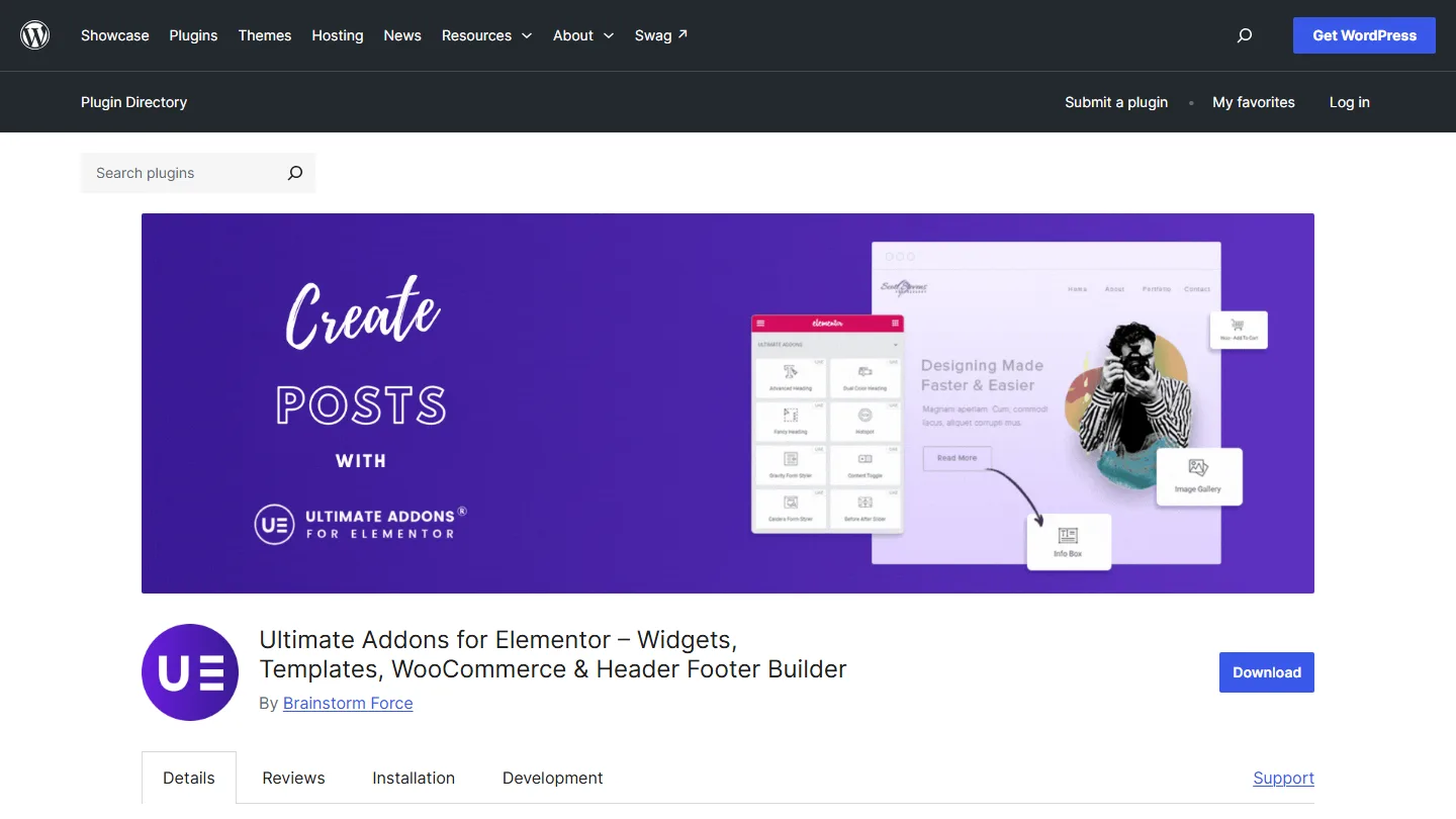 Ultimate addons for elementor listing on the wordpress. Org plugin directory